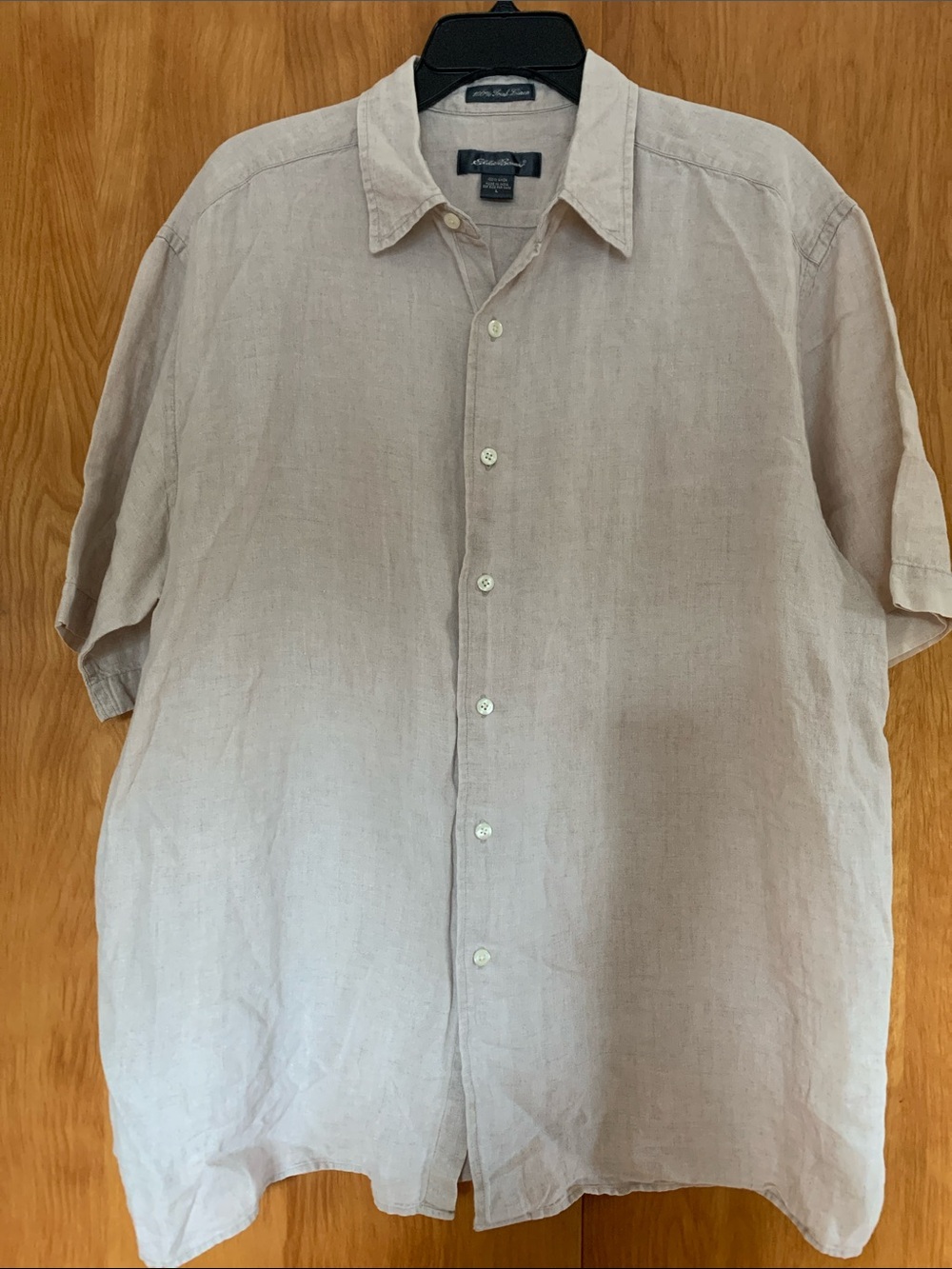 Eddie Bauer 100% Irish Linen Short Sleeve Button-Down Shirt Neutral tan sz L